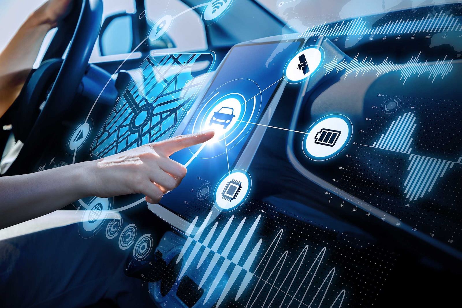 Image of the dashboard of an electric car.
