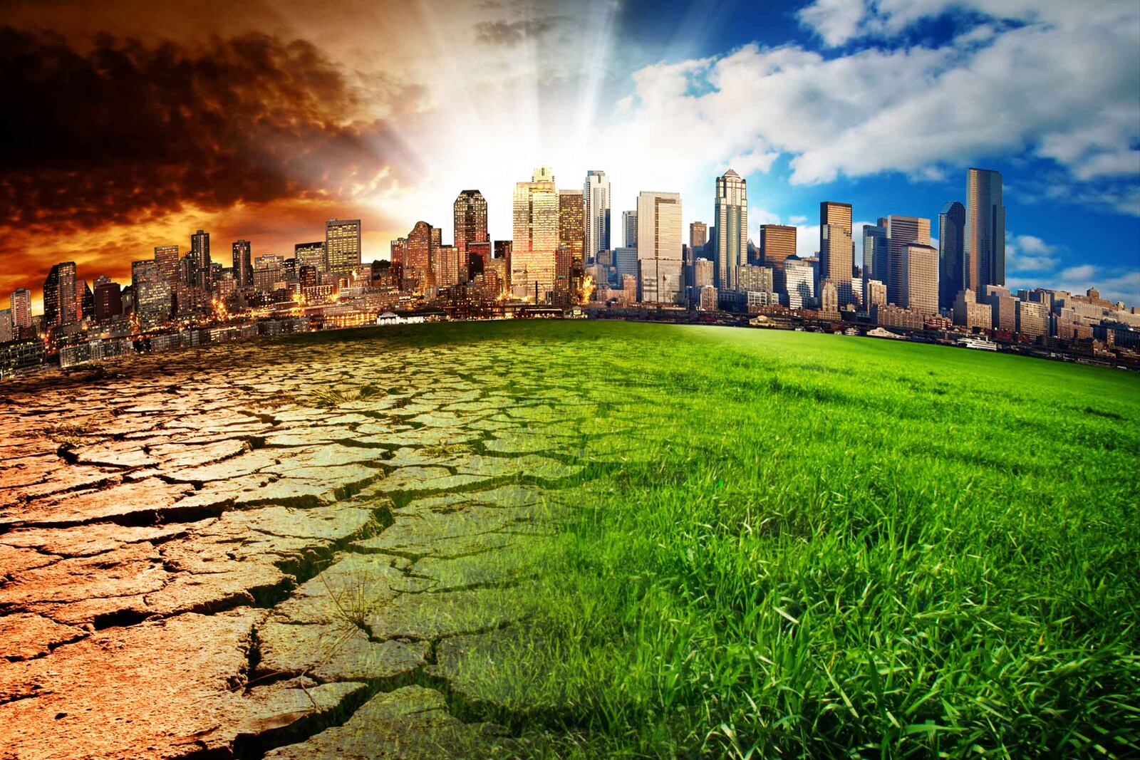 Illustration of a city suffering from the effects of climate change.