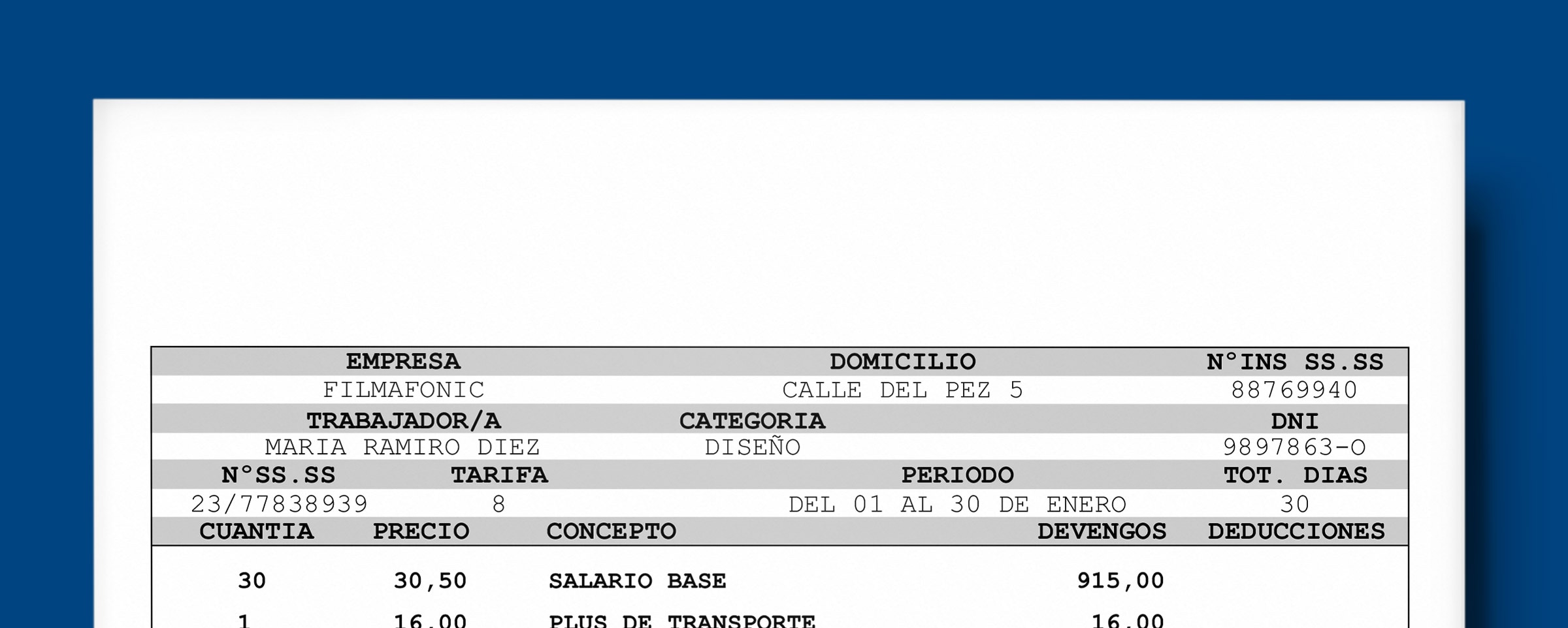 ejemplo nomina
